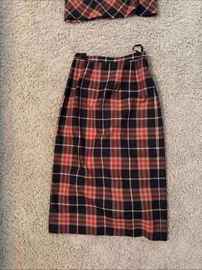 Burberry Navy and Red Tartan Pencil Skirt
